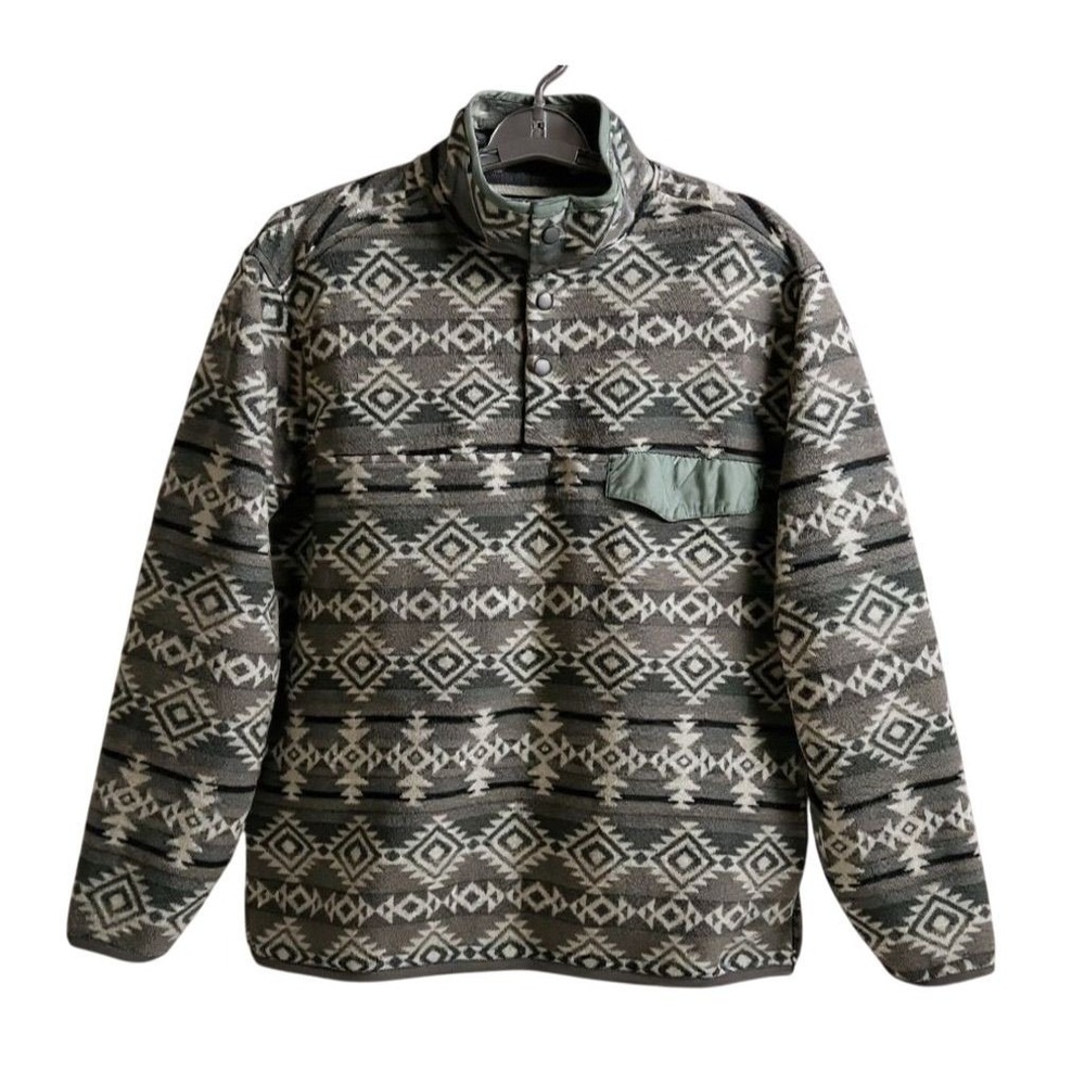 Southern Grit Men's Gray Snap Neck Fleece Pullover Sweater Size‎ L Aztec